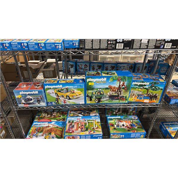 SHELF OF ASSORTED PLAYMOBIL TOYS & ACCESSORIES