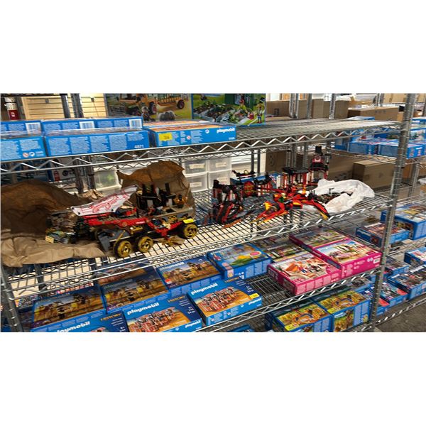 SHELF OF ASSORTED ASSEMBLED LEGO TOYS