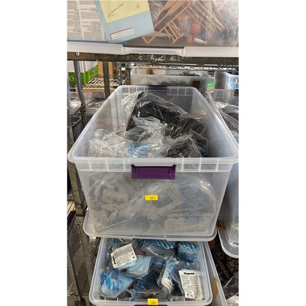 TOTE OF ASSORTED PLAYMOBIL BUILDING TOYS & ACCESSORIES