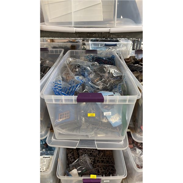 TOTE OF ASSORTED PLAYMOBIL BUILDING TOYS & ACCESSORIES