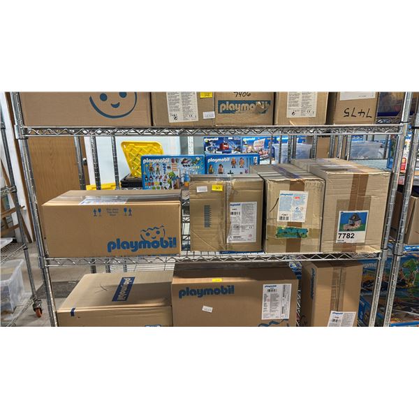 SHELF OF ASSORTED PLAYMOBIL TOYS & ACCESSORIES