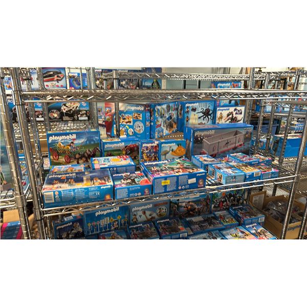 SHELF OF ASSORTED PLAYMOBIL TOYS & ACCESSORIES