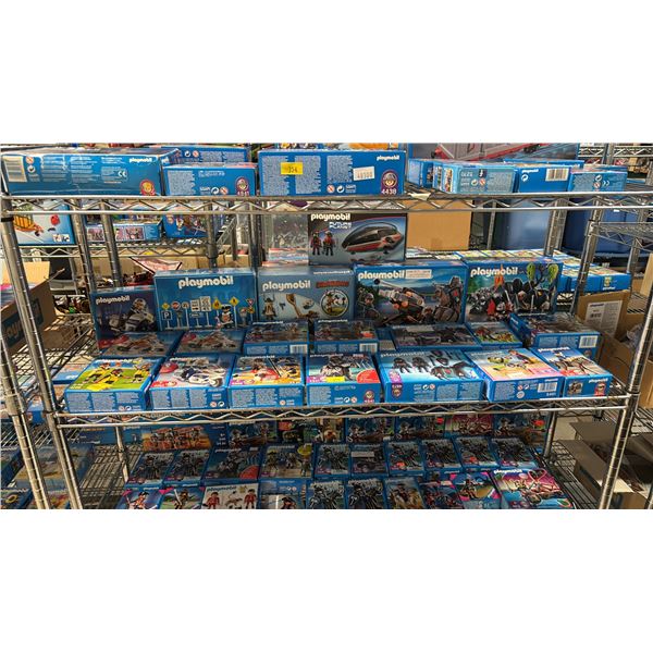 SHELF OF ASSORTED PLAYMOBIL TOYS & ACCESSORIES