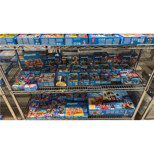 SHELF OF ASSORTED PLAYMOBIL TOYS & ACCESSORIES