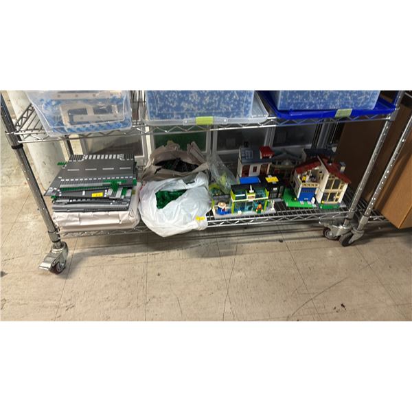 SHELF OF ASSORTED ASSEMBLED LEGO CITY TOYS & ACCESSORIES