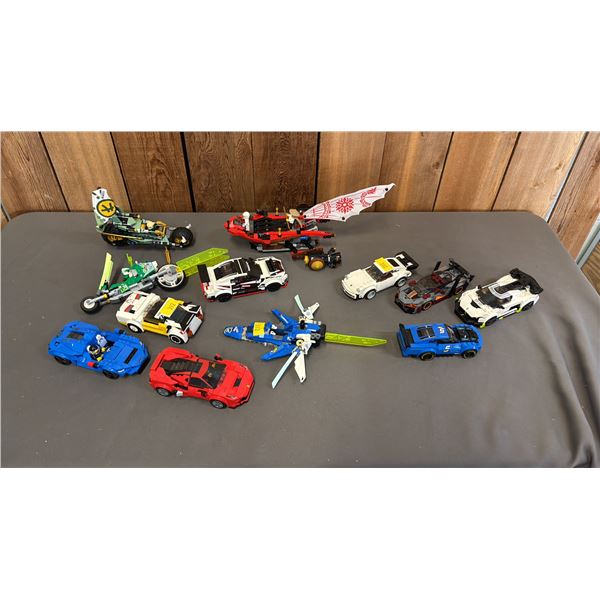 ASSORTED ASSEMBLED LEGO VEHICLE TOYS