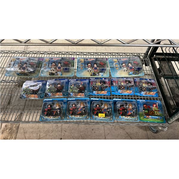 SHELF OF ASSORTED PLAYMOBIL FIGURINES