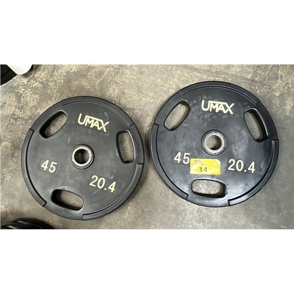(2) UMAX 2" OLYMPIC 45LB/20.4KG WEIGHT PLATES