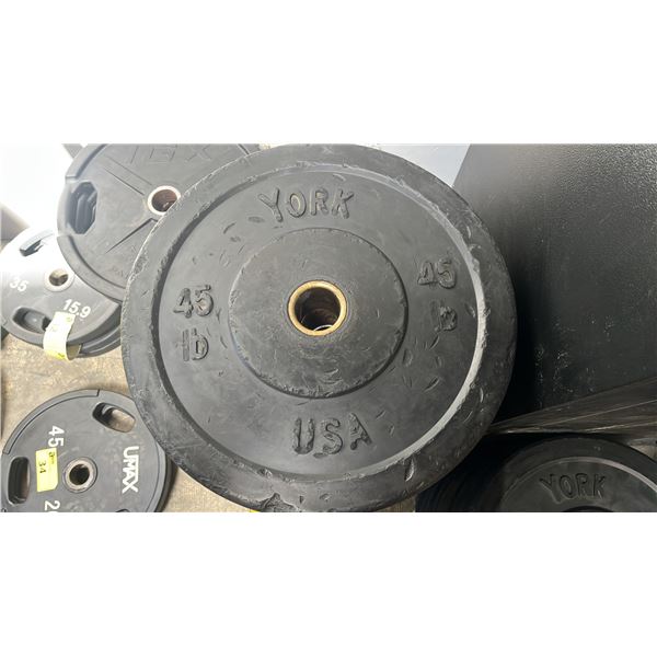 (2) YORK 2" OLYMPIC 45LB WEIGHT PLATES