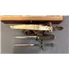 Image 2 : BOX OF ASSORTED VINTAGE ITEMS: BAROMETER, DAGGER LETTER OPENER, WOOD BOX & CONTENTS