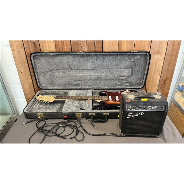 SQUIRE STRATA BY FENDER ELECTRIC GUITAR IN HARD CASE & SQUIRE SP10 AMP