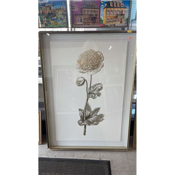 LARGE FRAMED "SINGULAR BEAUTY" PRINT - TOP LEFT CORNER OF FRAME NEEDS REPAIR