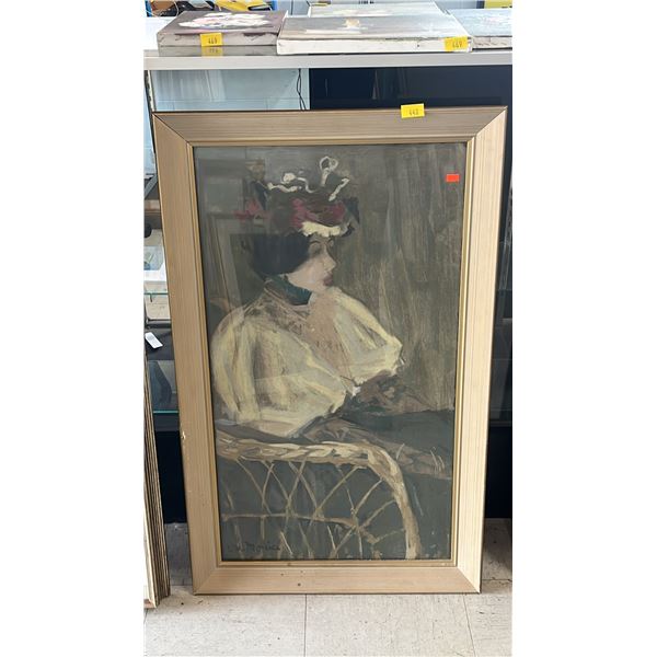 FRAMED PRINT OF JAMES WILSON'S "WOMAN IN A WICKER CHAIR"