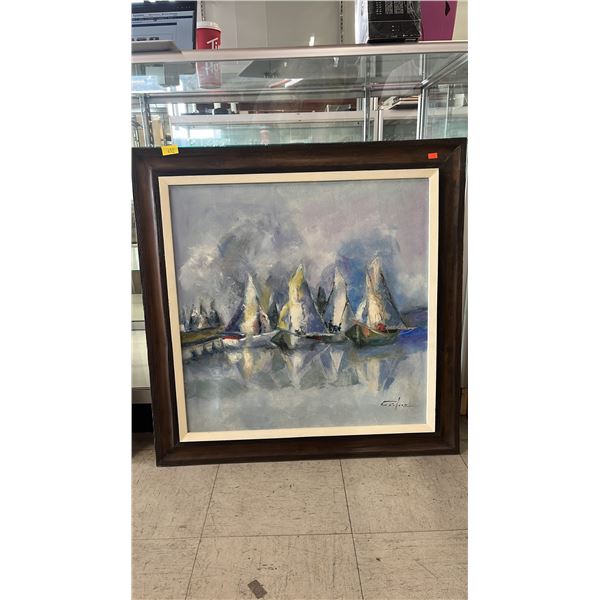 FRAMED ORIGINAL SIGNED OIL ON CANVAS IMPRESSIONIST SAILBOAT PAINTING - SIGNATURE UNKNOWN