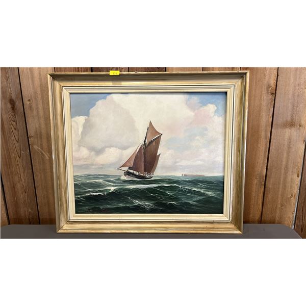 VINTAGE FRAMED ORIGINAL SIGNED & DATED OIL ON BOARD SAILBOAT PAINTING BY H. STROH, 1963
