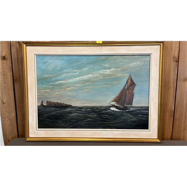 FRAMED ORIGINAL SIGNED OIL ON CANVAS SAILBOAT PAINTING BY MAGGY EBERT