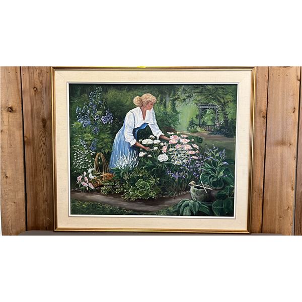 FRAMED "THE FAIRY GARDEN" ORIGINAL SIGNED & DATED OIL ON CANVAS BY MAGGY EBERT, 2000