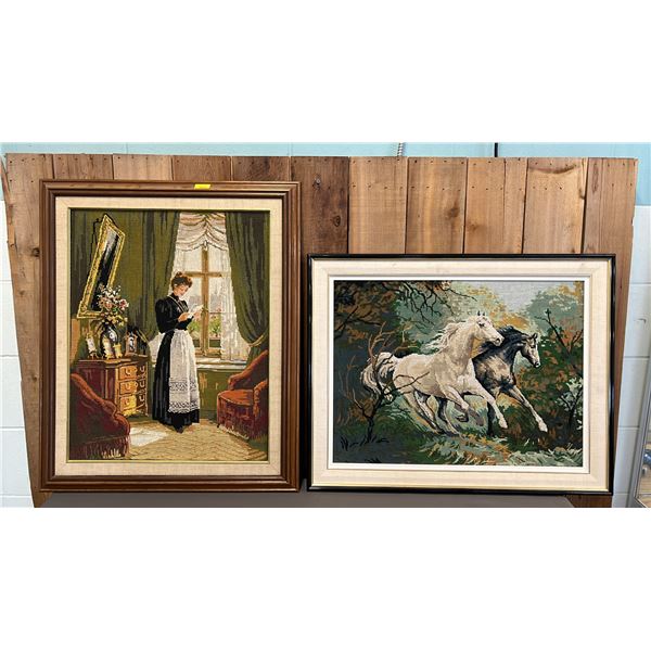 (2) FRAMED NEEDLEPOINT TAPESTRIES