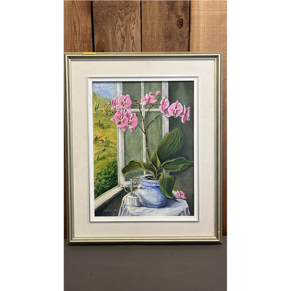 FRAMED ORIGINAL SIGNED & DATED OIL ON CANVAS ORCHID PAINTING BY MAGGY  EBERT 2003