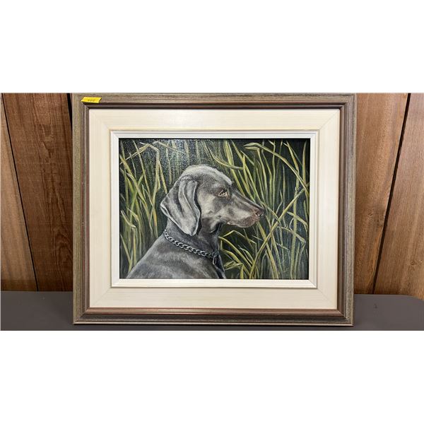 FRAMED ORIGINAL SIGNED & DATED OIL ON CANVAS WEINMARINER DOG PAINTING BY MAGGY  EBERT 1989