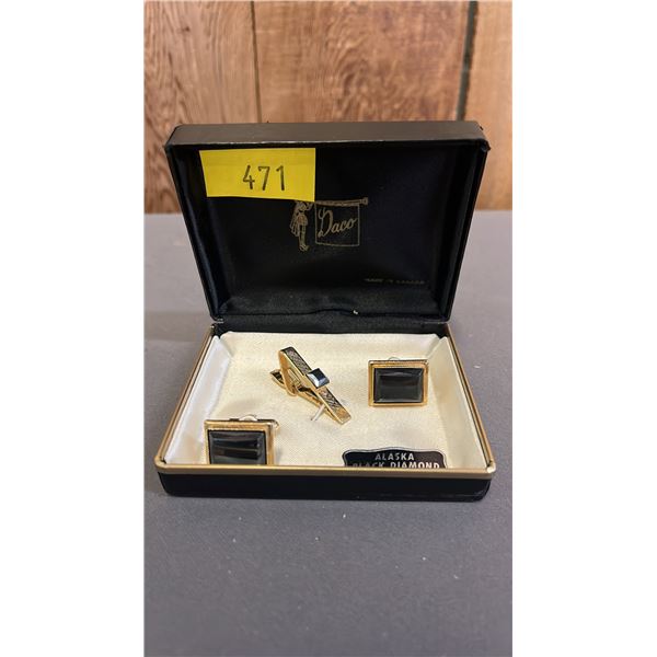 ALASKA BLACK DIAMOND CUFFLINK & TIE CLIP SET