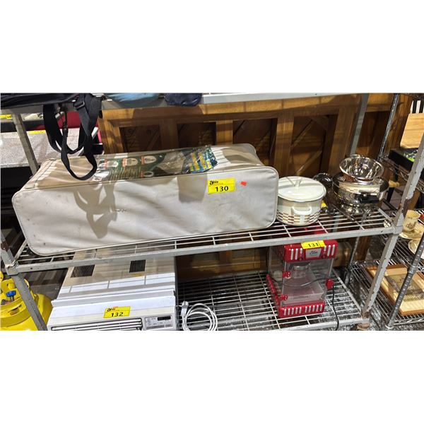 SHELF OF ASSORTED COOKWARE & A WOODS QUEEN SIZE ULTIMATE B.Y.O BED