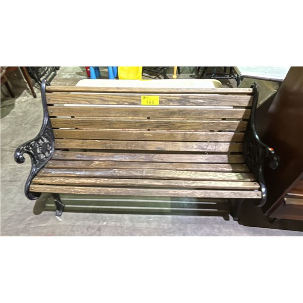 WOOD BENCH WITH METAL ARMS & LEGS