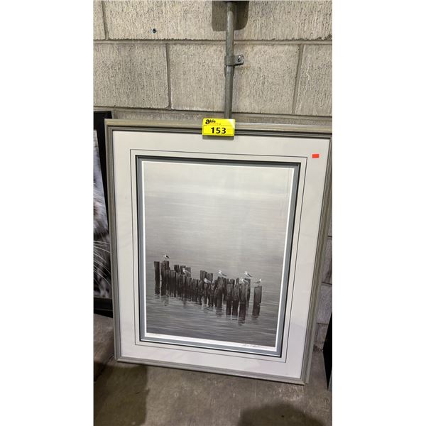 FRAMED ROBERT BATEMAN "GULLS ON PILINGS" PRINT