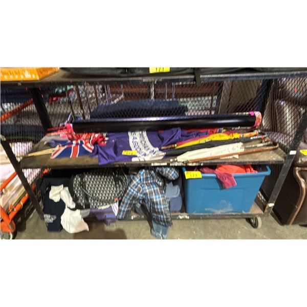 SHELF OF ASSORTED UMBRELLAS 7& FLAGS