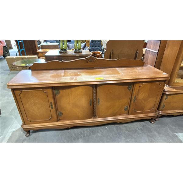 VINTAGE 4-DOOR CARVED OAK BUFFET: APPROX. 85" WIDE