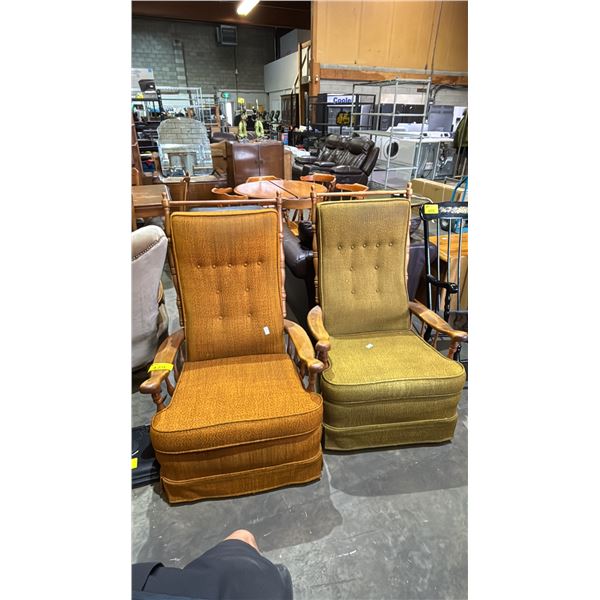 (2) VINTAGE MCM HIGH BACK SWIVEL ROCKING CHAIRS WITH BUTTON TUFTED BACKS