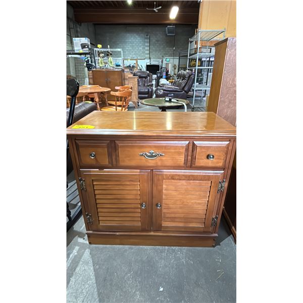 VINTAGE NARROW LOUVERED DOOR SIDEBOARD WITH 3 DRAWERS