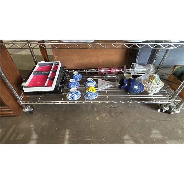 SHELF OF ASSORTED VASES, BOWLS & MORE