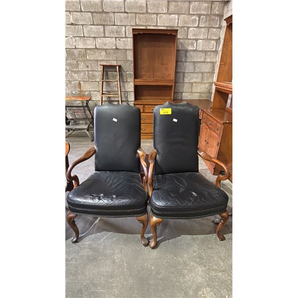 PAIR OF VINTAGE LEATHER GOOSENECK ARMCHAIRS