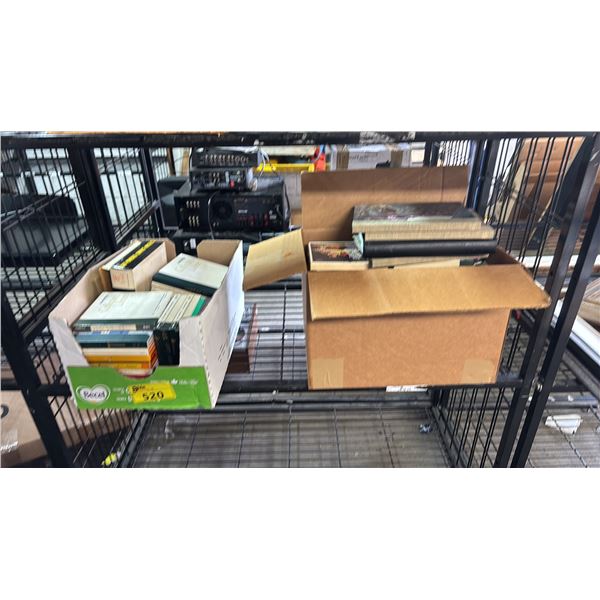 BOX OF ASSTD. VINTAGE AUDIO TAPE REELS & BOX OF ASSTD. VINTAGE BOOKS & AUDIO TAPE REELS