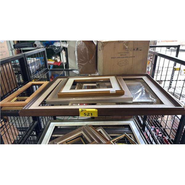 SHELF OF ASSORTED WOOD PICTURE FRAMES