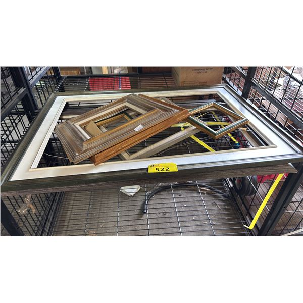 SHELF OF ASSORTED WOOD PICTURE FRAMES