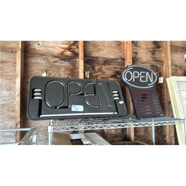 (2) ELECTRIC OPEN SIGNS: ONE CAN BE PROGRAMMED FOR BUSINESS HOURS