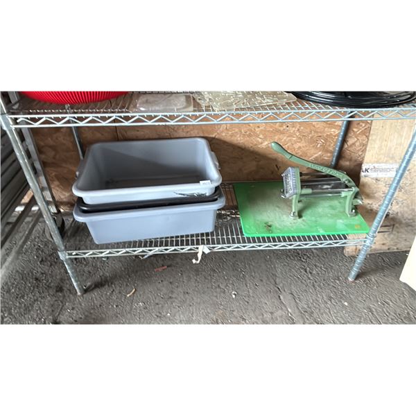 COMMERCIAL FRENCH FRY CUTTER & ASSORTED PLASTIC TUBS