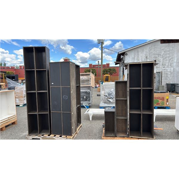 (2) PALLETS OF ASSORTED DARK WOOD SHELVES *MUST TAKE ALL ON PALLETS*