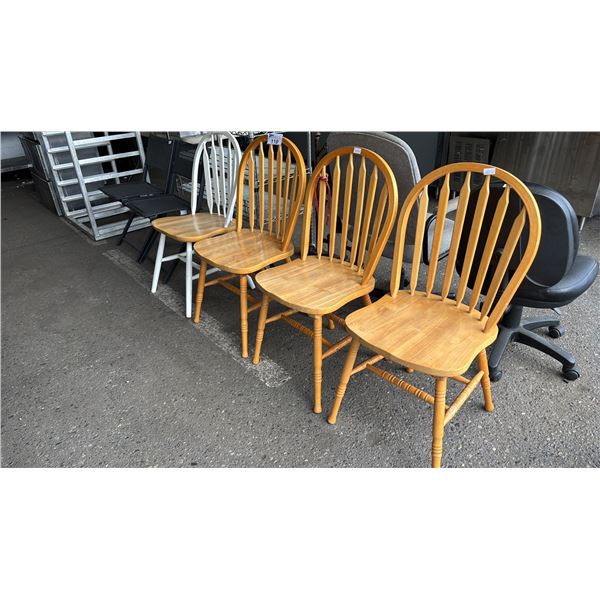 (2) FOLDING METAL CHAIRS & (4) WOOD SPINDLE BACK CHAIRS