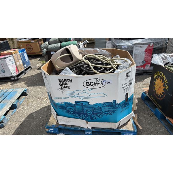 PALLET OF ASSTD. HOSES & A HOSE REEL *WORKING CONDITION UNKNOWN/MAY BE MISSING PARTS & OR PIECES/