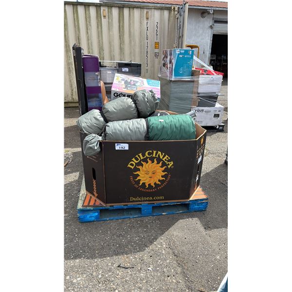 PALLET OF ASSTD. ITEMS: SLEEPING BAGS, SOFT SERVE ICE CREAM MAKER, FANS, LIGHTING & MORE *WORKING