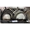 Image 2 : CLEAR PLASTIC CATERING TRAY LIDS & TOTE OF ASSORTED SAUT PANS
