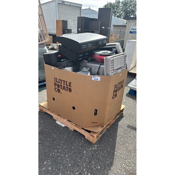 PALLET OF ASSORTED ITEMS: BLACKSTONE TABLE TOP GRILL, AIR FRYERS, QUISINART WAFFLE MAKER & MORE