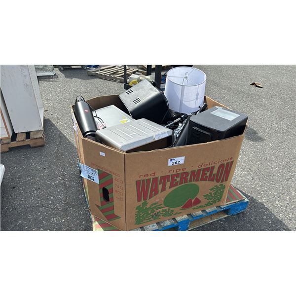PALLET OF ASSORTED ITEMS: AIRFRYER, LAMPS & MORE *UNKNOWN WORKING CONDITION/MUST TAKE ALL ON