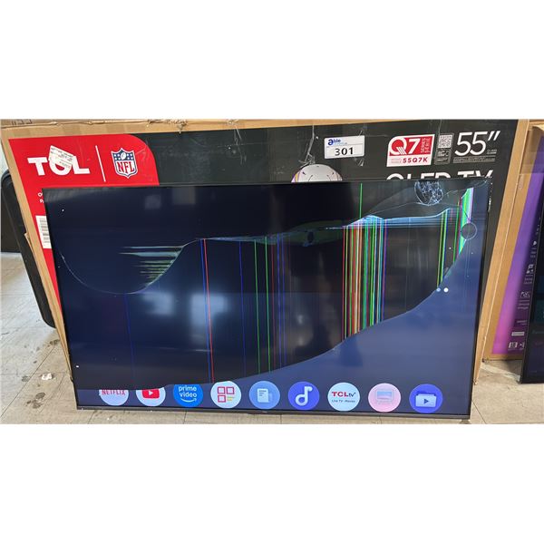 TCL 55" Q7K SERIES 4K QLED SMART TV WITH STAND *NO REMOTE/SCREEN DAMAGED/BOX INCLUDED*