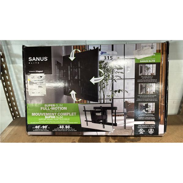 SANUS ELITE SUPER-SLIM FULL-MOTION TV WALL MOUNT: HOLDS 40" - 90" TVS UP TO 125LBS