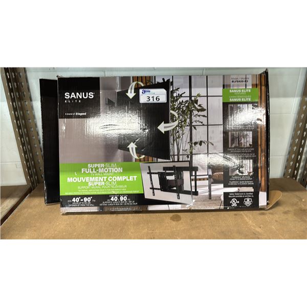 SANUS ELITE SUPER-SLIM FULL-MOTION TV WALL MOUNT: HOLDS 40" - 90" TVS UP TO 125LBS