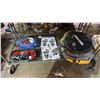 Image 1 : SHELF LOT OF ASSORTED ITEMS INCLUDING BOOSTER CABLES, SHIMANO STAINLESS STEEL SCISSORS AND BAGS